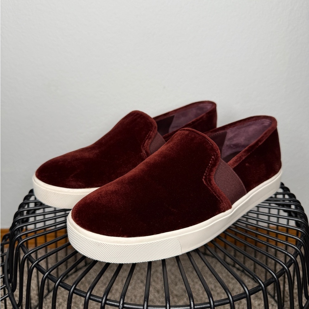 Vince Blair Red Velvet Slip On Sneakers Rubber Sole Size 7.5 EU 38